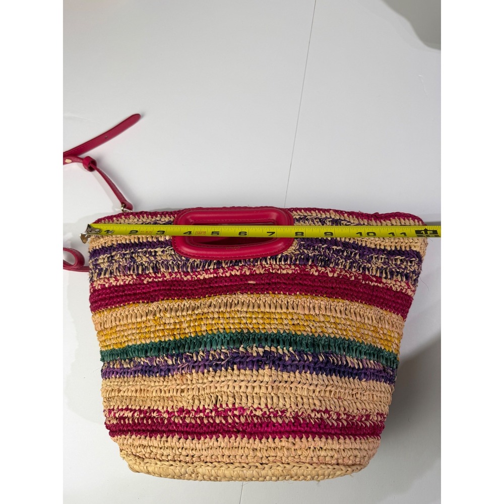 Maje Striped Straw Satchel Multicolor Stripe Pink Raffia Crossbody Euro Summer - Picture 11 of 16
